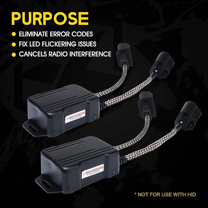 H13/9008 LED Canbus Decoder Anti Flicker Error Free for Headlight Bulbs | Premium Nylon Braided Cable, Heat-Resistant, Plug N Play, Pack of 2