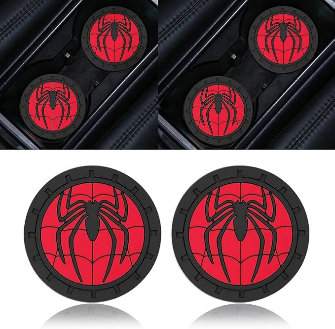 2Pcs Car Cup Holder Coasters for Spider Marvel Fans, Silicone Non-Slip Drink Mats, Cup Mats for Car Interior Accessories, Universal Anti-Spill Coaster Insert
