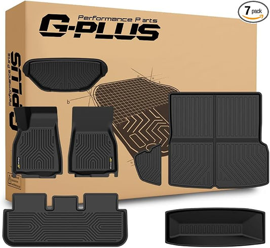 G-PLUS TPE Floor Mats & Cargo Liner Fit Tesla Model S 2021-2024 | All Weather Protection,Non-Slip,Custom Fit Model S Floor Liner Accessories,TPE Full Coverage,1st & 2nd & 3rd ,Black
