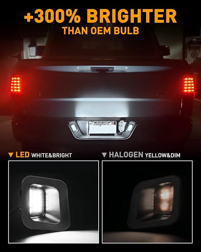 LESAUCE Full LED License Plate Light Tag Light For 2003-2018 Dodge RAM 1500 2500 3500 Pickup Truck, 6000K White, Smoke Lens, Tag Lamp Assembly Replacement, 2 PCS