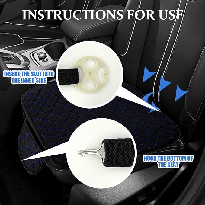 Leather Front Car Seat Cover, Anti-Slip Car Seat Bottom Covers, Full Wrapped Bottom Seat Protectors with Storage Pocket, Universal Comfortable Seat Cushion Fit Vehicles SUVs Trucks (K2-Black Blue)