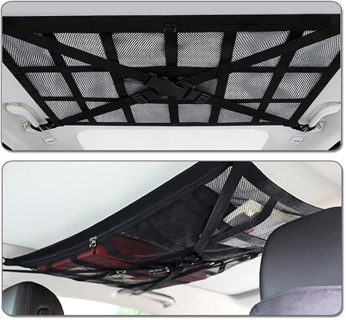 Car Ceiling Cargo Net Pocket for Jeep Renegade 2015–2025, Car Roof Storage Organizer, Double Layer Overhead Cargo Net for Auto with Zip Closure for Trip, Camping,B