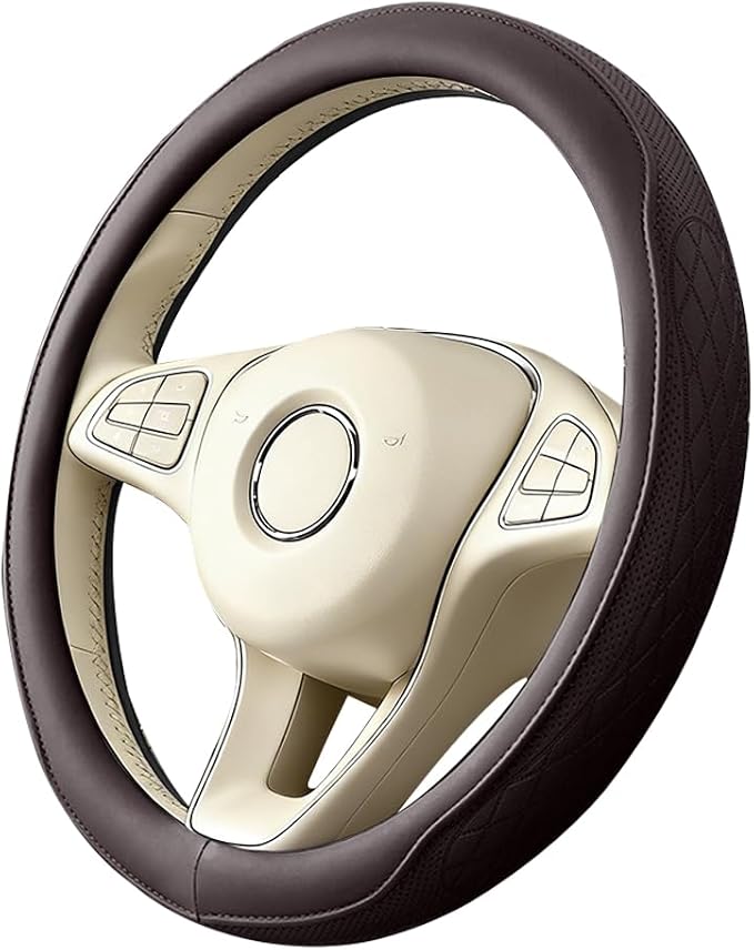 Car Steering Wheel Cover, Breathable Anti-Slip Vehicle Steering Wheel Protector with Inner Ring, Automotive Interior Protective Accessories, Universal for SUV RV Truck (Coffee)
