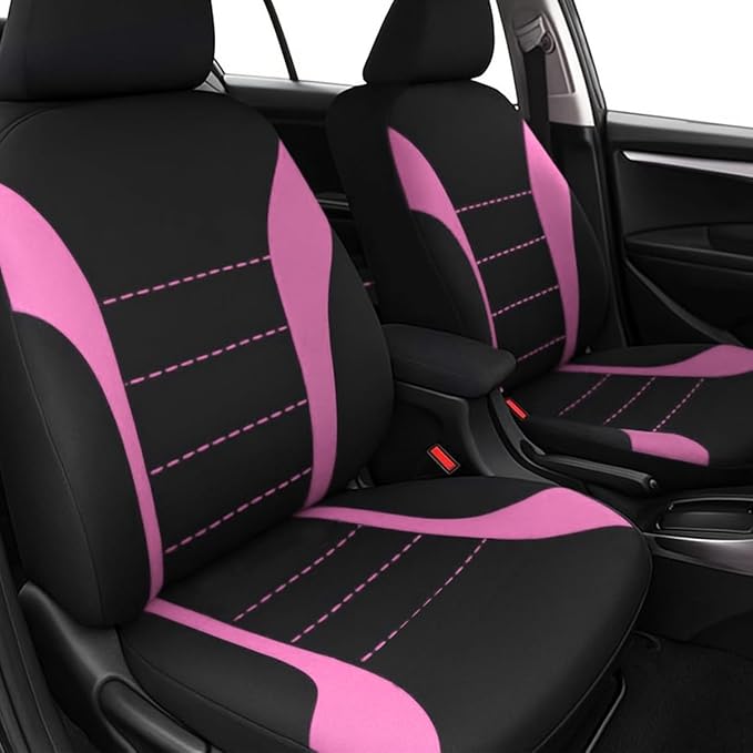 Car Seat Cover Full Set, Fashion Soft Sponge Vehicle Front and Rear Split Bench with Removable Headrest Cover, Breathable Auto Seat Protector, Universal for Truck SUV Sedan (Pink/Black)