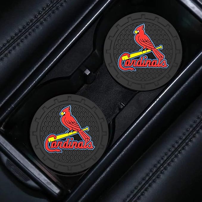 Silicone Cardinals Car Cup Holder Coasters,Baseball Fans Car Coasters for St. Louis Cardinals Fans, Non-Slip Universal Fit Cup Holder Insert