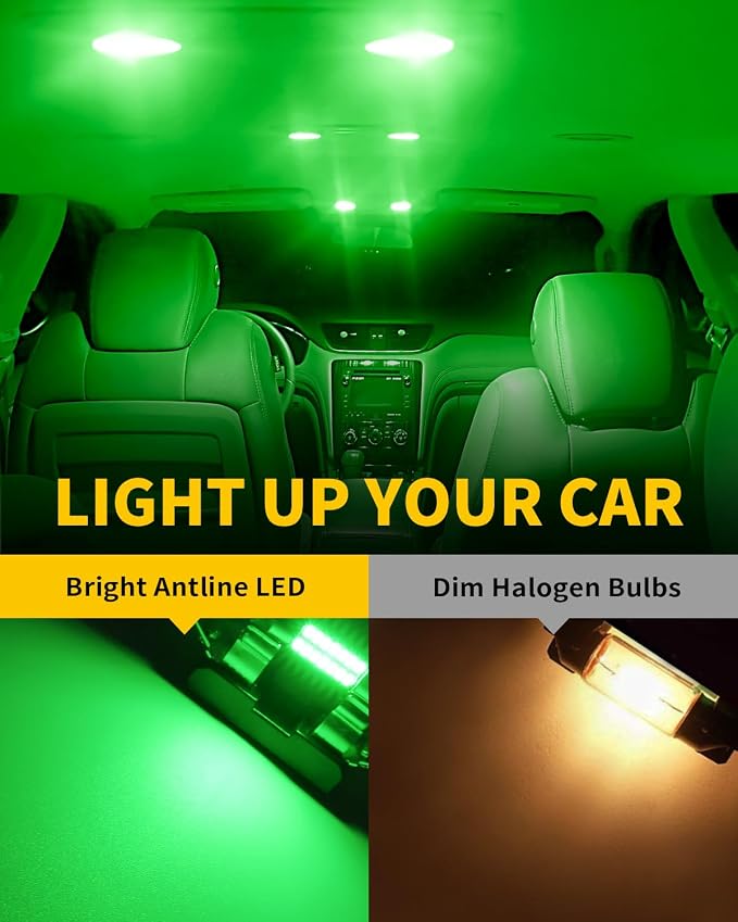 Antline DE3175 DE3021 DE3022 3175 31MM 1.22”LED Bulb Green, Super Bright Canbus Error Free 12 Volt Replacements for Interior Dome Map Vanity Mirror Sun Visor Lights (Pack of 10)