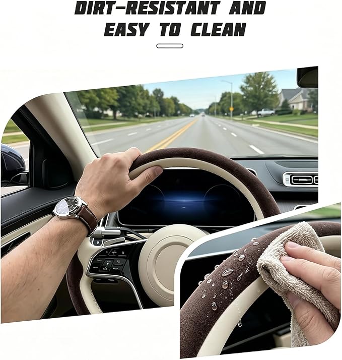 Mandark Car Steering Wheel Cover, Suede Sport Vehicle Steer Wheel Protector Fitting 15 Inch, Non-Slip Comfortable Automotive Interior Decoration Accessories, Universal Fit (Dark Brown)