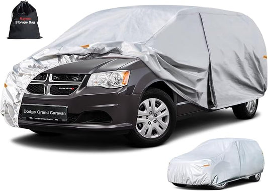 Kayme 6 Layers Hatchback Car Cover Custom Fit for Dodge Grand Caravan (1996-2020), Waterproof All Weather for Automobiles,Rain Sun UV Protection.Silver