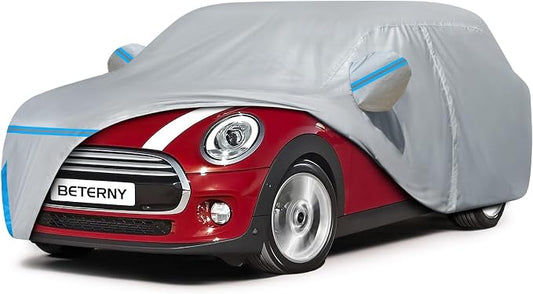 Car Cover for 2002-2026 Mini Cooper 2 Door, Waterproof Custom-fit All Weather Sun Rain UV Dust Snow Protection Windproof Outdoor Full Car Cover with Door Zipper and Cotton Lining-Grey