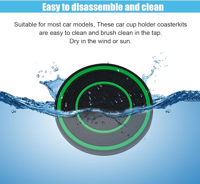 2PCS Car Cup Holder Coasters, 2.75 Inch Auto Non-Slip Anti Dust Cup Mats, Console Cup Holder Insert Coaster Auto Insulated Mats, Universal Interior Accessories for Most Cars (Green)