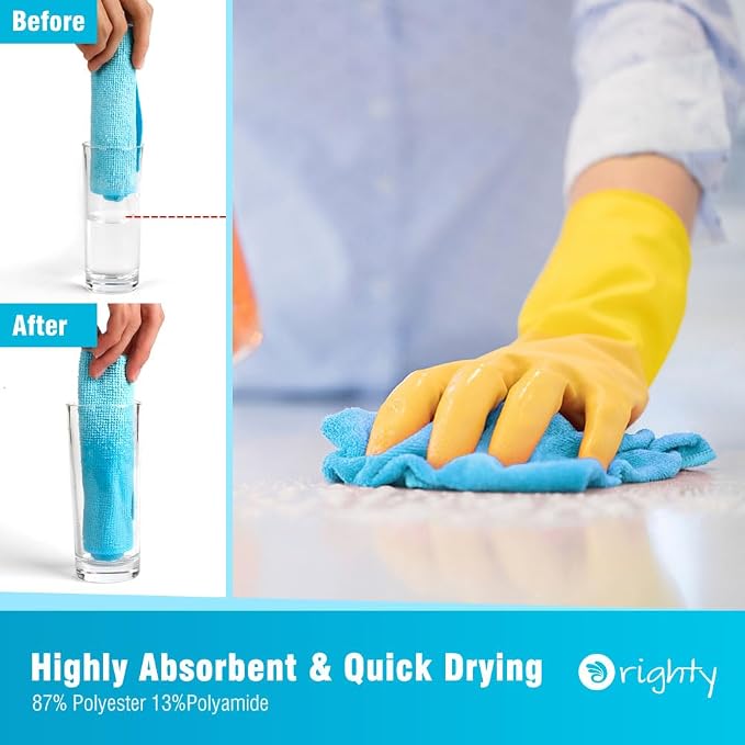Orighty Microfiber Cleaning Cloth - 24 Pack, Blue Cleaning Rags 12x11 inch | Microfiber Towels for Cars, Highly Absorbent Household Cleaning Supplies, Reusable Lint Free Cloths for House, Kitchen