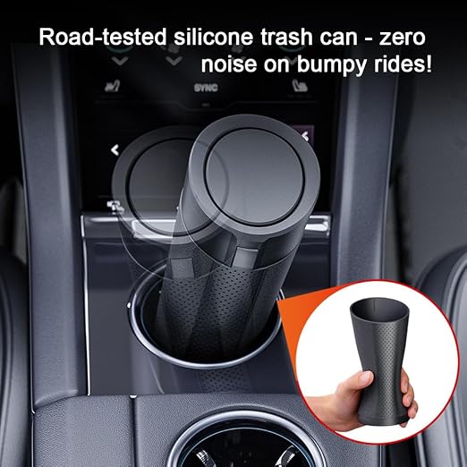 Car Trash Can with Lid, 2 Packs Leakproof Vehicle Garbage Bin, Compact Cup Holder Design, Includes 40 Trash Bags, Ideal for Car, Truck, Home, Office, Front & Back Seat Organizers (2-pack Silver)