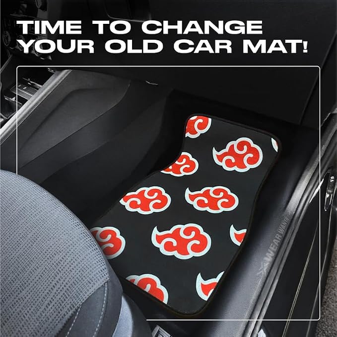 Anime Car Carpet Mat Set of 2 Front Design Automotive Accessories Interior All Weather Floor Mats Decor with Non Slip Black Anti Skid Backing (AkatXRedttan)