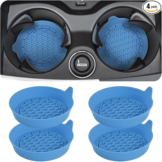 Zpana Bling Car Cup Holder Coaster, 2PCS Crystal Rhinestone Non Slip Waterproof Vehicle Insert Water Bottle Holder Pads, Shockproof Auto Interior Decorative Coasters, Universal Fit (Light Blue)