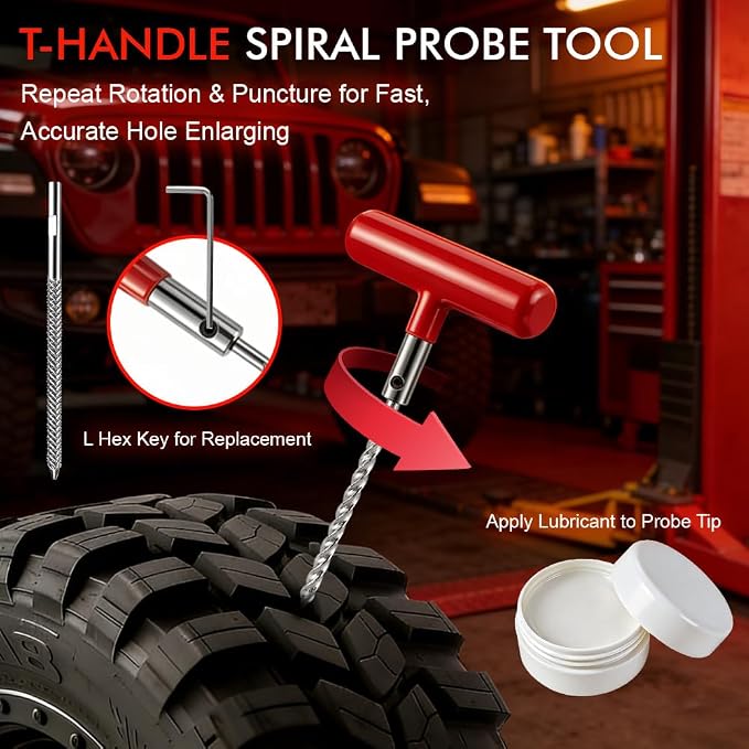 132Pcs Heavy Duty Tire Repair Kit, Professional Tire Plug Kits with Rubber Nails, 50Pcs Plugs, Fix a Flat Puncture Patch Tools for Motorcycle, Car,Truck, ATV, Auto, UTV & Lawn Mower(Tubeless)