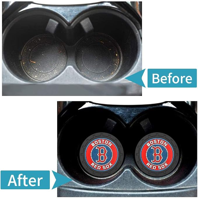 Baseball Fans Car Cup Holder Coasters for Boston Red Sox Fans, 2 Pack Red Sox Silicone Non-Slip Cup Mats, 2.75" Car Cup Holder Inserts for Auto Interior