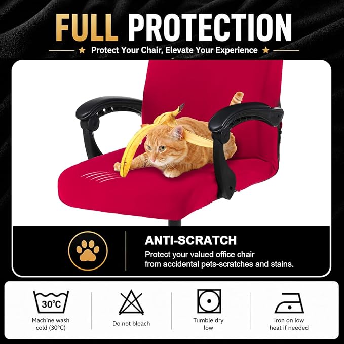 Stretch Computer Office Chair Cover with Durable Zipper - Universal Washable Removable Spandex Rotating Boss Chair Slipcovers - Anti-dust Soft Desk Chair Seat Protector for Dogs, Cats, Pets