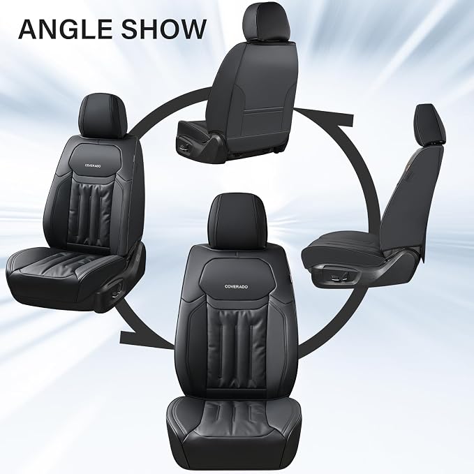 Coverado Car Seat Covers, Seat Covers for Cars 5 Seats, Waterproof Nappa Leather Car Seat Protector Universal Fit for Most Sedans SUV Pick-ups Trucks,Full Set,Black