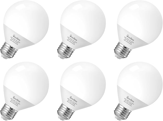 GvvooHome Vanity Light Bulbs for Bathroom, G25 LED Globe Light Bulbs for Makeup Mirror Dressing Room, 60W Equivalent, 2700K Soft White, 800LM, E26 Base, Non-Dimmable, 6-Pack