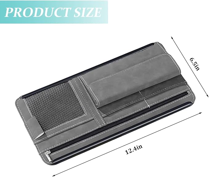 Car Sun Visor Organizer, Multi-Pocket Vehicle Sun Visor Storage Pouch with Sunglasses Box, Auto Interior Sunshade Eyeglasses Card Holder Organizers, Universal for SUV Sedan Truck (Gray)