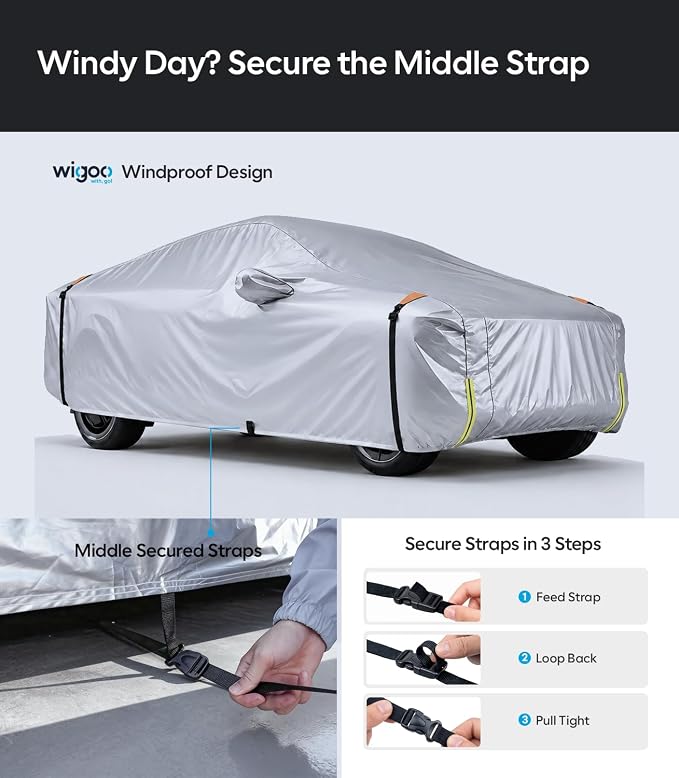 Wigoo Tesla Cybertruck Car Cover Accessories 2024-2026, Custom Fit Waterproof All Weather Outdoor Truck Cover, Windproof UV Rain Snow Dust Protection, Breathable Design, Paint-Safe Lining, Door Zipper