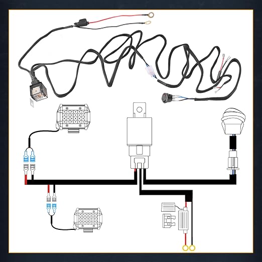 Wiring Harness Kit 12AWG 2 Lead, Nirider 12V Heavy Duty Rocker Switch Relay Fuse Nylon Wiring Harness for LED Light Bars Fog Lights Work Lights Driving Offroad LED Pods Wire Kit for Truck UTV ATV Car