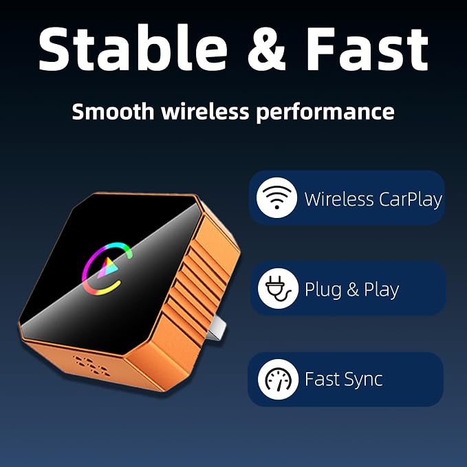 Wireless CarPlay Adapter & Android Auto Adapter, 2-in-1 Mini, Orange | Factory-wired CarPlay or Android Auto required, plug and play, auto reconnect, compact USB-A design, USB-C adapter included