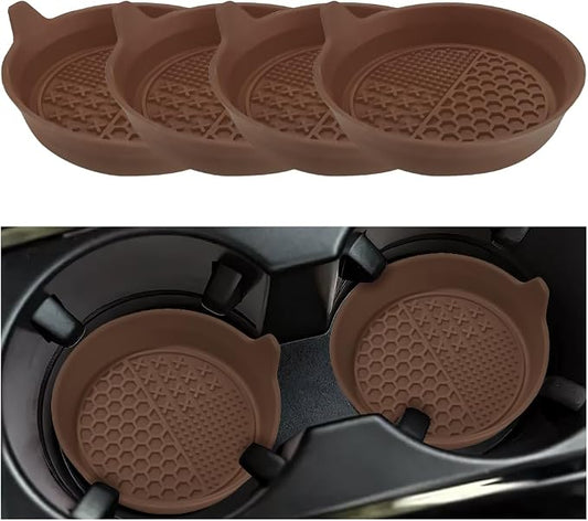 Mandark 4PCS Car Cup Holder Coaster, Silicone Anti-Slip Vehicle Insert Water Bottle Mat, Automotive Interior Insulation Drink Cup Pad Decor Accessories, Universal for SUV, Sedan, Truck (Coffee)