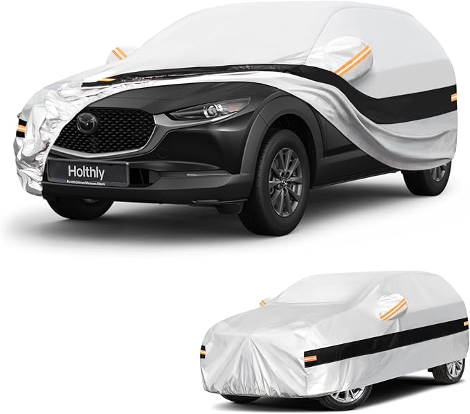10 Layers SUV Car Cover Custom Fit for Mazda CX-30 CX-3,(2019-2026), Waterproof All Weather for Automobiles, Outdoor Full Cover Sun Dust Rain Protection with Cotton. Silver