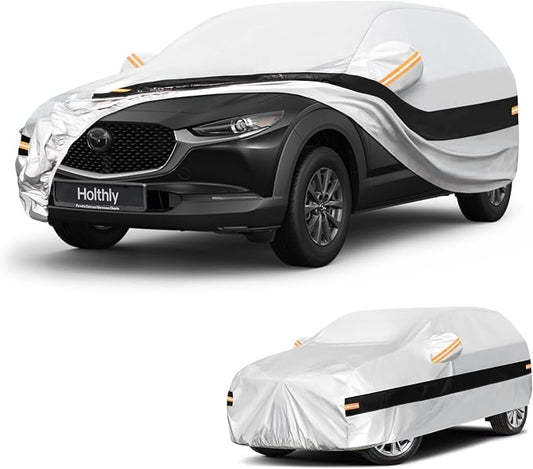 10 Layers SUV Car Cover Custom Fit for Mazda CX-30 CX-3,(2019-2026), Waterproof All Weather for Automobiles, Outdoor Full Cover Sun Dust Rain Protection with Cotton. Silver