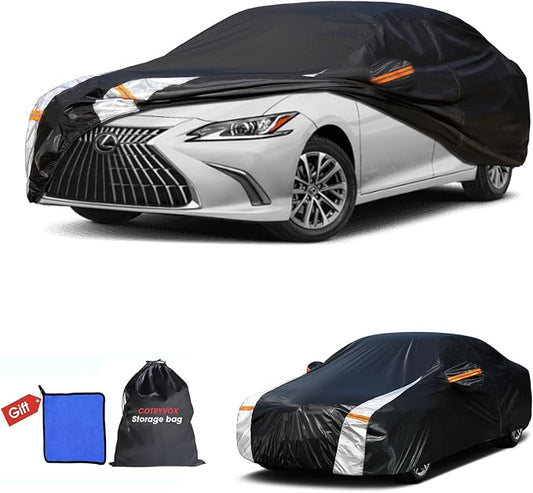 Multi-Layer Car Cover Custom Fit for Lexus ES 300 330 350(2012-2026), 100% Waterproof All Weather for Automobiles, Gift with Towel, Heavy Duty Car Covers for Rain Sun UV Protection with Door Zipper
