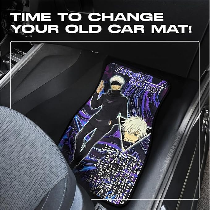 Anime Car Carpet Mat Set of 2 Front, Violet Gojujjk Design Automotive Accessories Interior All Weather Floor Mats Decor with Non Slip Black Anti Skid Backing
