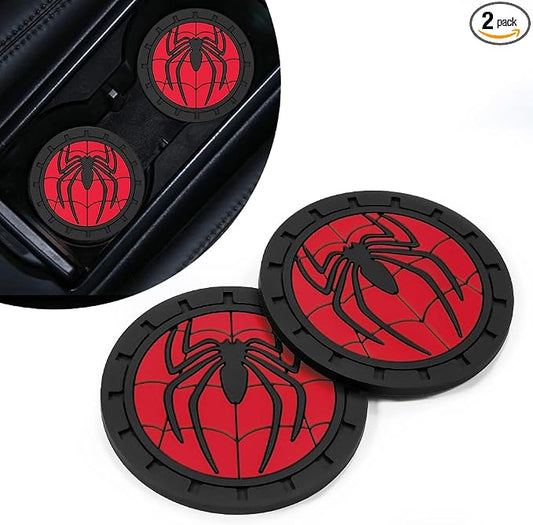 2Pcs Car Cup Holder Coasters for Spider Marvel Fans, Silicone Non-Slip Drink Mats, Cup Mats for Car Interior Accessories, Universal Anti-Spill Coaster Insert