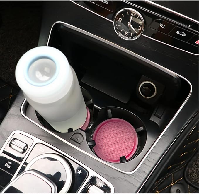 4 Pack Car Cup Holder Coaster, 2.75 Inch Diameter Non-Slip Universal Insert Coaster, Durable, Suitable for Most Car Interior, Car Accessory for Women and Men (Rose Red)