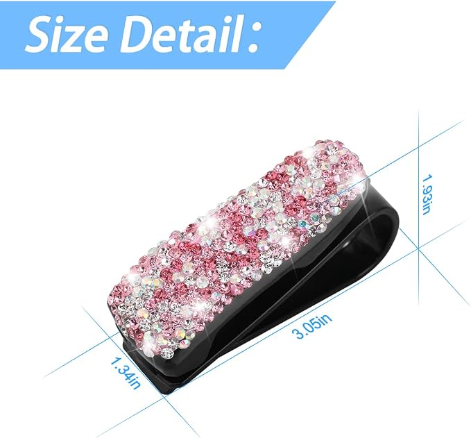 Moly Magnolia Bling Car Glasses Holder, 2PCS Handcrafted Crystal Rhinestones Fashion Car Sunglasses Mount with Card Clip for All Sun Visors, Auto Interior Accessories for Women Girl (Pink/Multicolor)