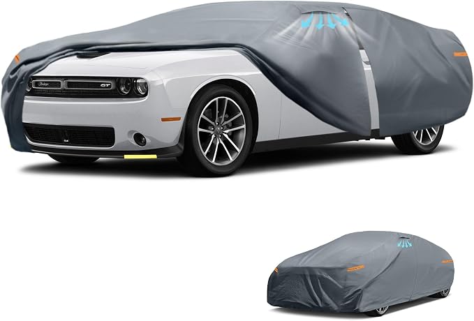 Waterproof Challenger Widebody（Next-Gen 2-Doo Car Cover with Breathable Vents, [Upgrade] Premium Covers with Cotton Liner and Zipper Door,Sun Rain Snow Dust Uv Protection.(Gift with Towel)