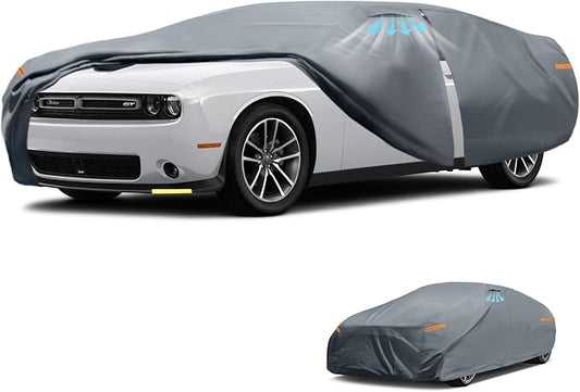 Waterproof Challenger Widebody（Next-Gen 2-Doo Car Cover with Breathable Vents, [Upgrade] Premium Covers with Cotton Liner and Zipper Door,Sun Rain Snow Dust Uv Protection.(Gift with Towel)