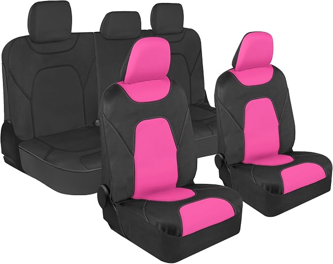 Motor Trend AquaShield Waterproof Pink Front Seat Covers, Black 60/40 Split Bench Rear Seat – Neoprene Front Car Seats Cover, SUV Seat Covers Protector - Interior Cover for Auto, Trucks, & Dog Owners