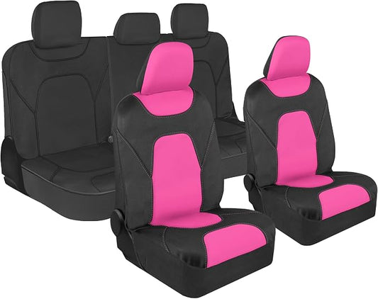 Motor Trend AquaShield Waterproof Pink Front Seat Covers, Black 60/40 Split Bench Rear Seat – Neoprene Front Car Seats Cover, SUV Seat Covers Protector - Interior Cover for Auto, Trucks, & Dog Owners