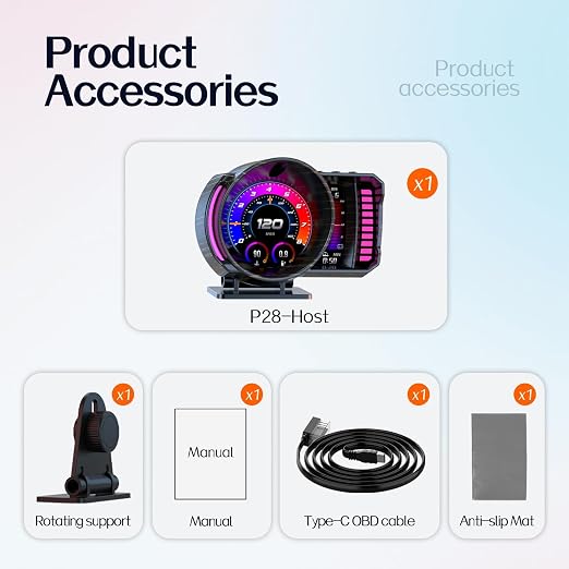 wiiyii obd2 Gauge Display,Heads up Display for Cars,Speedometer for Car with Gesture Recognition,Multiple Alarm Functions,Monitor Speed/Voltage/Water Temp/Turbo,Car HUD Heads up Display Plug & Play
