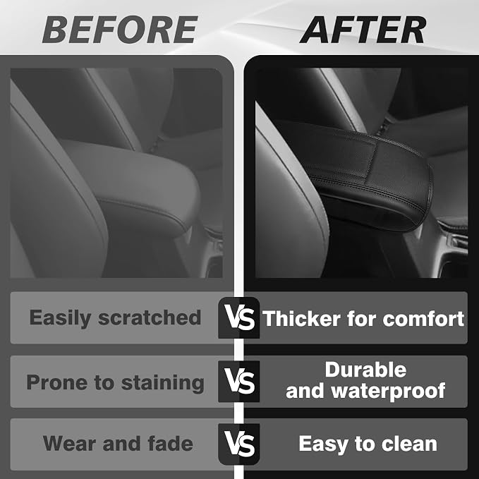 Muslogy Center Console Armrest Cover Fit for Toyota RAV4 2013-2018 Accessories, Comfort Armrest Pad Console Lid Cushion Vegan Leather Regular Thick