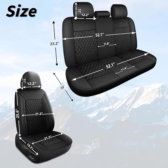 HChengkikz Faux Leather Full Set Car Seat Covers, Front & Split Rear | Bench Seat Protectors, Easy to Install Universal Fit for Sedans, Trucks, Vans, SUVs Automotive Interior Accessories