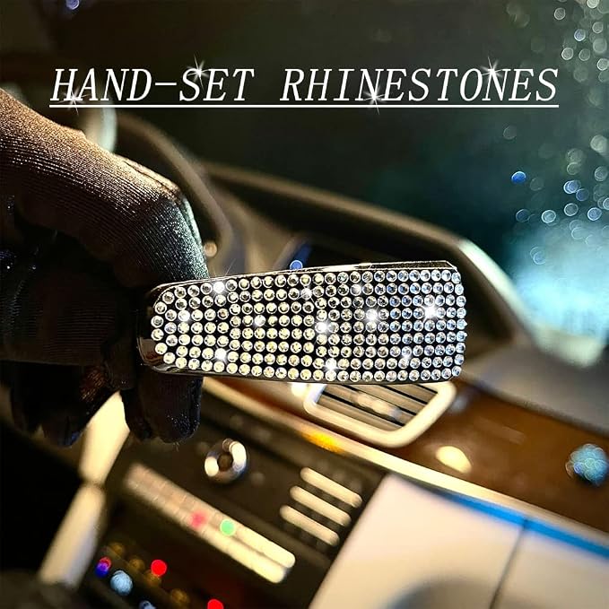 Set of 2 Bling Rhinestone Car Sun Visor Glasses Holders with Anti-Scratch Sponge,Car Decoration for Women Girls,Ticket Card Clip Visor Organizer,Universal Rhinestone Auto Accessories (Silver-2pcs)