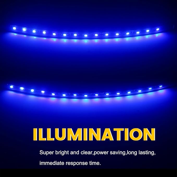 YM E-Bright Upgrade Blue Golf Cart Lights Car Underglow Led Strip Lights for Marine Boat Deck Motorcycles Kayak Interior Exterior 5050 Chipset 15SMD Waterproof IP67 DC 12V(Pack of 4)