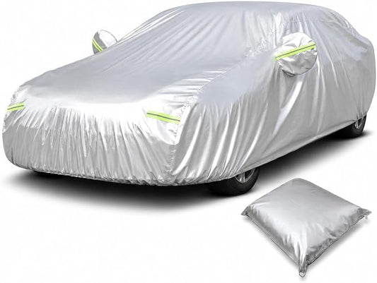 GXARTS Heavy Duty Car Cover 189"×75"×59" Waterproof All-Weather Sedan Cover with Zipper Door+Windproof Straps，UV Snowproof Dustproof Fit for Toyota Corolla Honda Civic VW Jetta Kia Forte Elantra+More