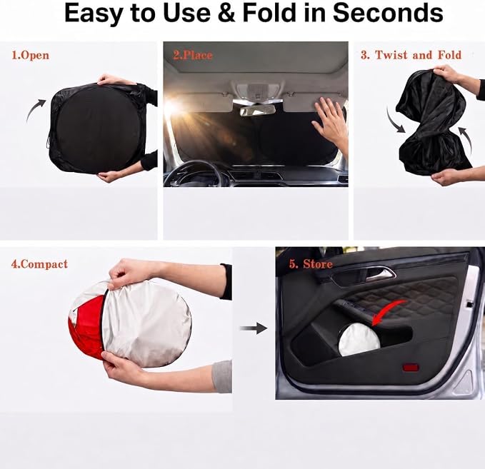 Car Windshield Sun Shade, Universal Fit Full-Size SUV Pickup MVP, Angry Red | 63 x 33.86" Large Windshield Cover, Foldable Front Window Sunshade, UV Heat Protection, Cute Eyes Series