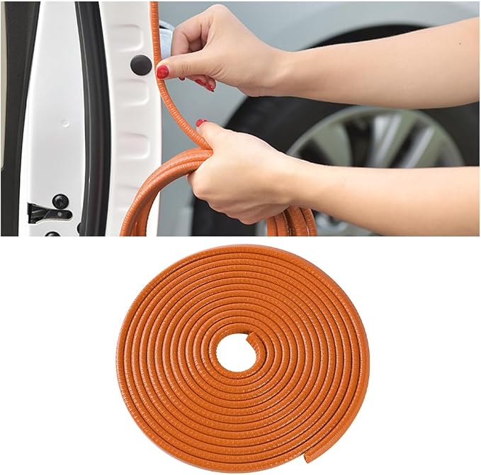 Osilly Car Door Rubber Seal Strip, 32.8Ft Self Adhesive Weather Stripping Automotive Edge Trim, Weatherstrip Soundproof Vehicle Tailgate Window Sealing Cover, Universal for SUV RV Truck (Orange)