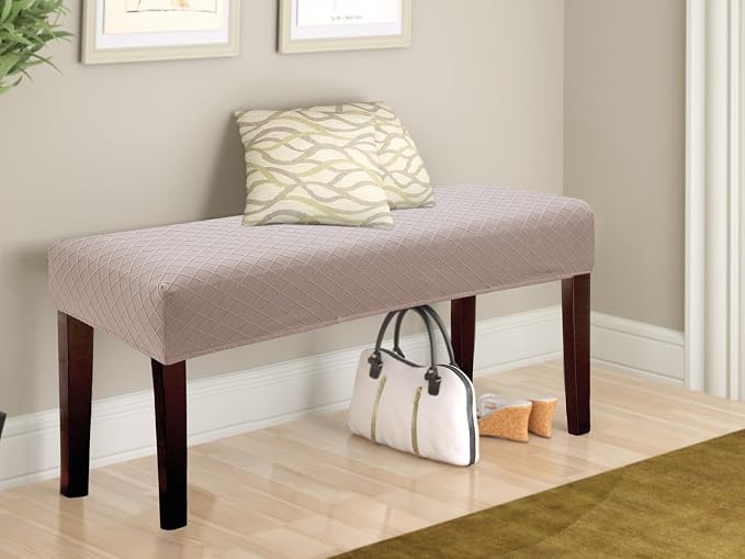 Fuloon Waterproof Dining Bench Cover, Removable Bench Slipcover Washable Bench Seat Protector Cover for Living Room, Bedroom, Kitchen (Khaki)