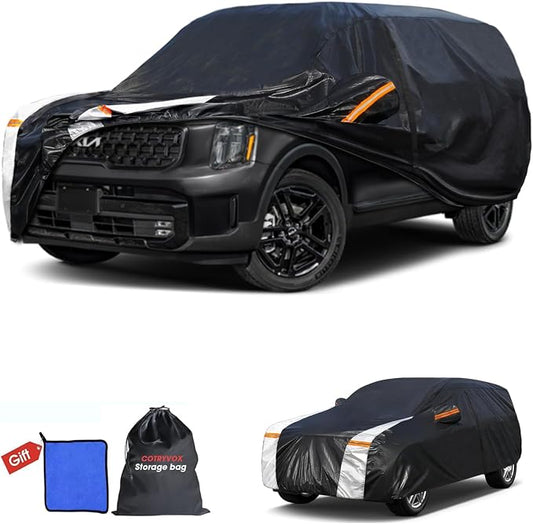 Multi-Layer Car Cover Custom Fit for Kia Telluride(2016-2026), 100% Waterproof All Weather for Automobiles, Gift with Towel, Heavy Duty Car Covers for Rain Sun UV Protection with Door Zipper