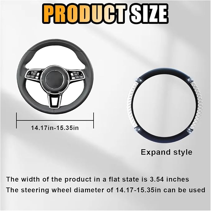 JOYCOURT 15 Inch Bling Soft Leather Car Steering Wheel Cover, White | Colorful Rhinestones Design, Auto Elastic Protector for Women Girls, Crystal Diamond Car Accessories for Most Cars, SUVs